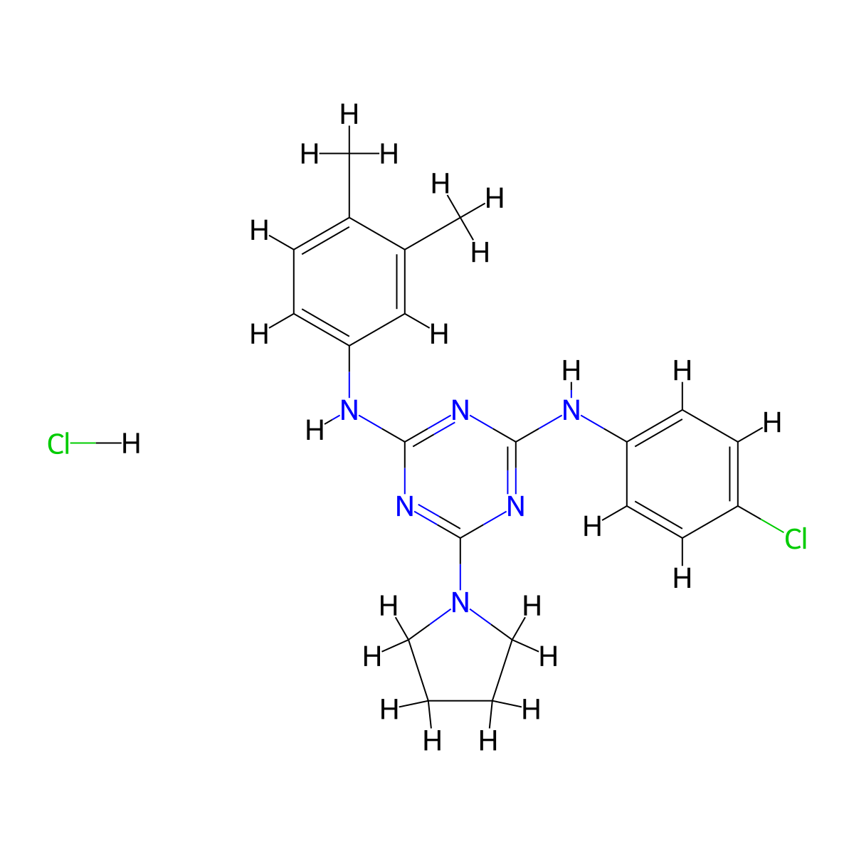 N2-(4-chlorophenyl)-N4-(3,4-dimethylphenyl)-6-(pyrrolidin-1-yl)-1,3,5-triazine-2,4-diamine hydrochloride molecular structure, CAS 1179475-45-6