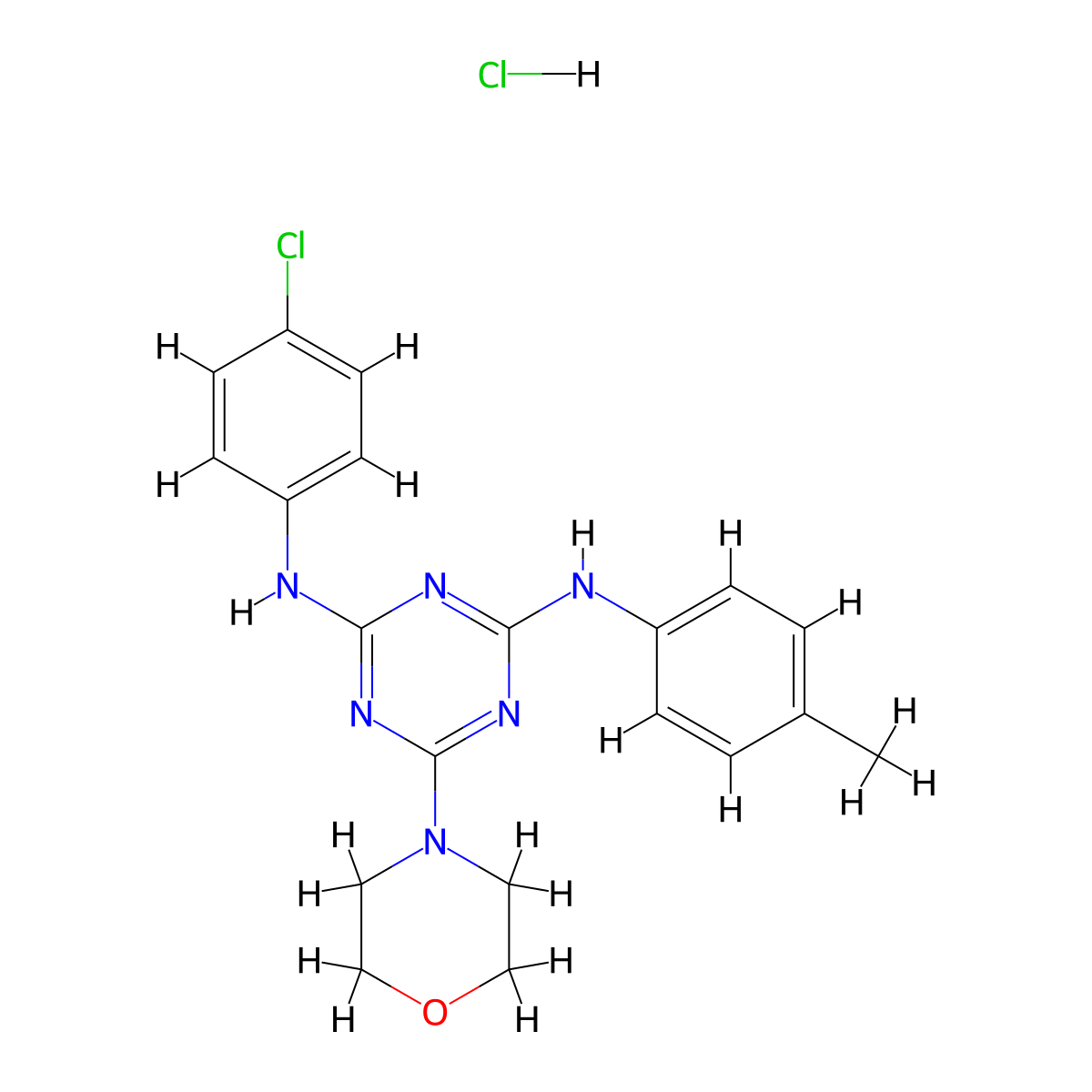 N2-(4-chlorophenyl)-6-morpholino-N4-(p-tolyl)-1,3,5-triazine-2,4-diamine hydrochloride molecular structure, CAS 1179476-56-2
