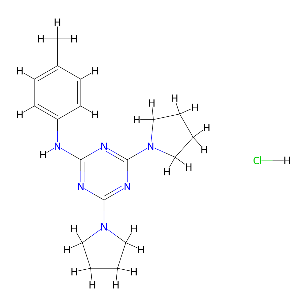 N-(4-methylphenyl)-4,6-bis(pyrrolidin-1-yl)-1,3,5-triazin-2-amine hydrochloride molecular structure, CAS 1179476-90-4