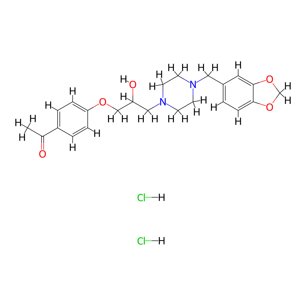 1-(4-(3-(4-(Benzo[d][1,3]dioxol-5-ylmethyl)piperazin-1-yl)-2-hydroxypropoxy)phenyl)ethanone dihydrochloride molecular structure, CAS 1179477-47-4