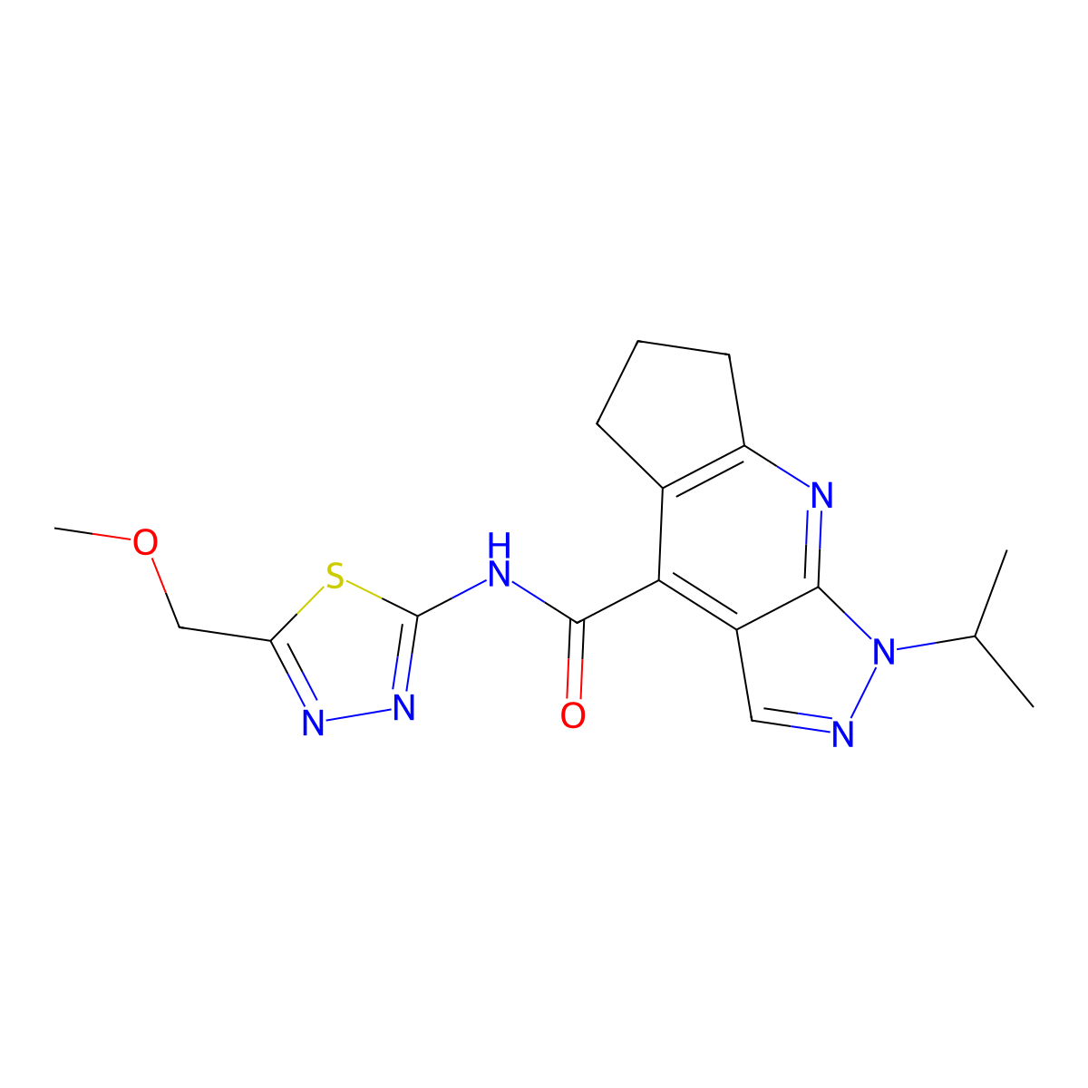 1-isopropyl-N-(5-(methoxymethyl)-1,3,4-thiadiazol-2-yl)-1,5,6,7-tetrahydrocyclopenta[b]pyrazolo[4,3-e]pyridine-4-carboxamide molecular structure, CAS 1179478-14-8