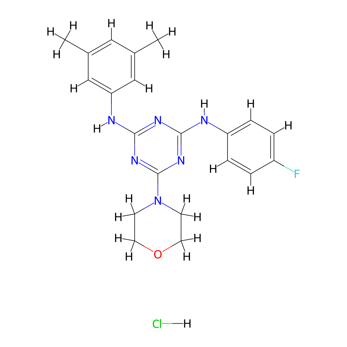 N2-(3,5-dimethylphenyl)-N4-(4-fluorophenyl)-6-morpholino-1,3,5-triazine-2,4-diamine hydrochloride molecular structure, CAS 1179478-48-8