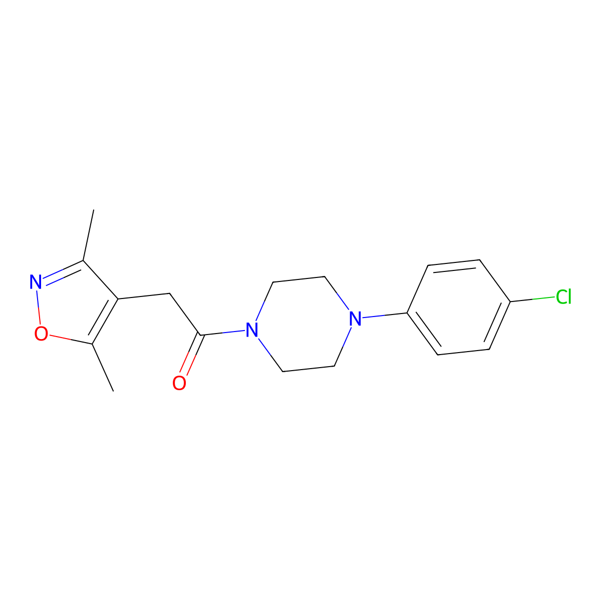 1-[4-(4-Chlorophenyl)piperazin-1-yl]-2-(3,5-dimethyl-1,2-oxazol-4-yl)ethanone molecular structure, CAS 1179478-97-7