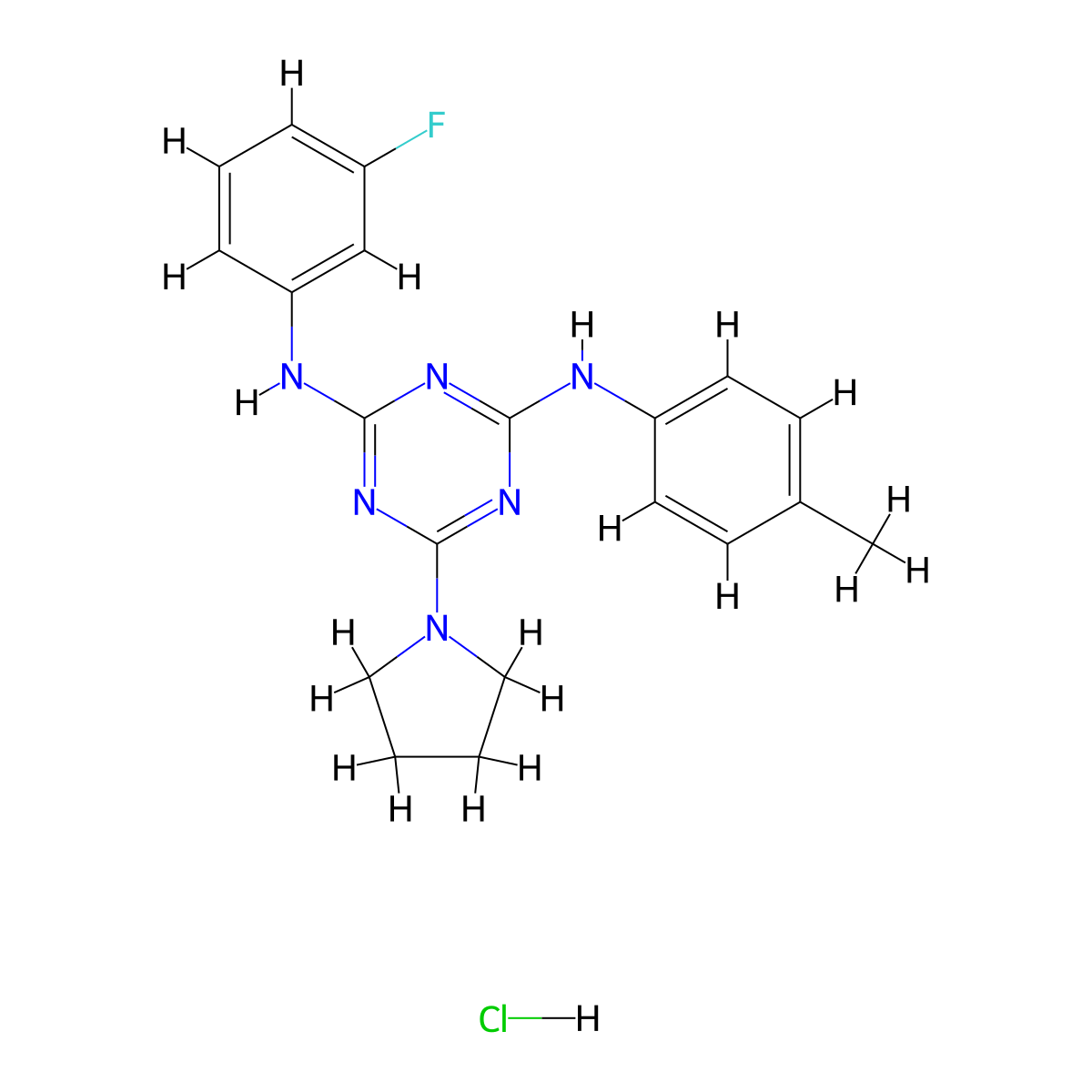 N2-(3-fluorophenyl)-6-(pyrrolidin-1-yl)-N4-(p-tolyl)-1,3,5-triazine-2,4-diamine hydrochloride molecular structure, CAS 1179479-25-4