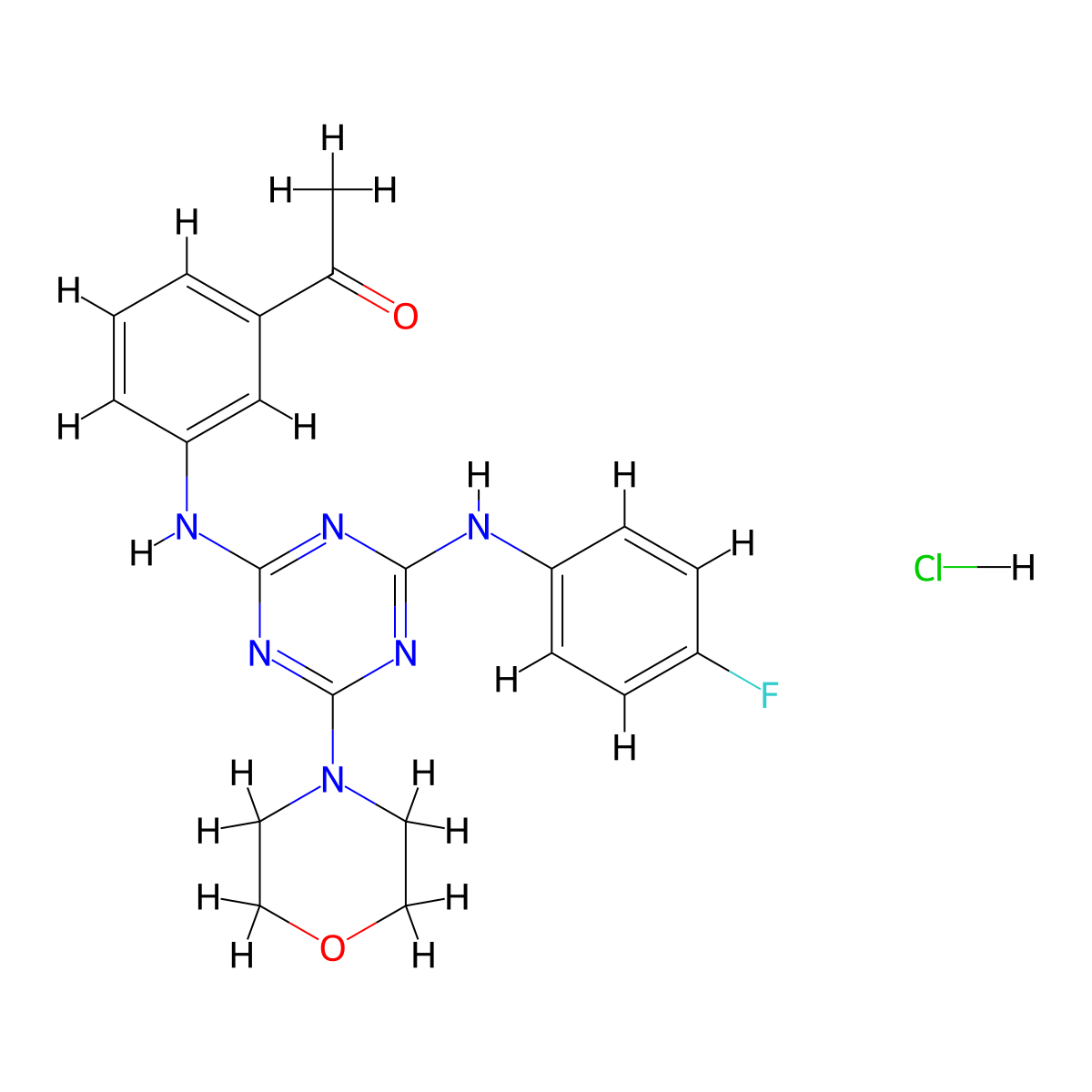 1-(3-((4-((4-Fluorophenyl)amino)-6-morpholino-1,3,5-triazin-2-yl)amino)phenyl)ethanone hydrochloride molecular structure, CAS 1179482-78-0
