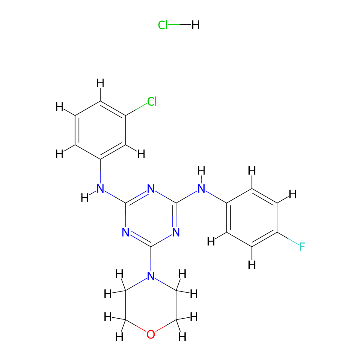 N2-(3-chlorophenyl)-N4-(4-fluorophenyl)-6-morpholino-1,3,5-triazine-2,4-diamine hydrochloride molecular structure, CAS 1179483-37-4