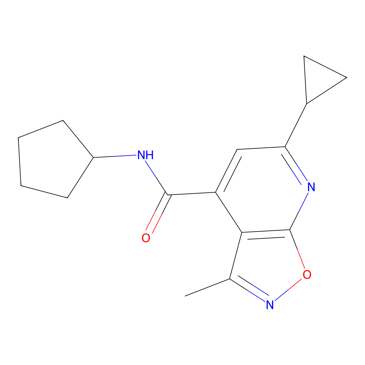 N-cyclopentyl-6-cyclopropyl-3-methylisoxazolo[5,4-b]pyridine-4-carboxamide molecular structure, CAS 1179483-84-1