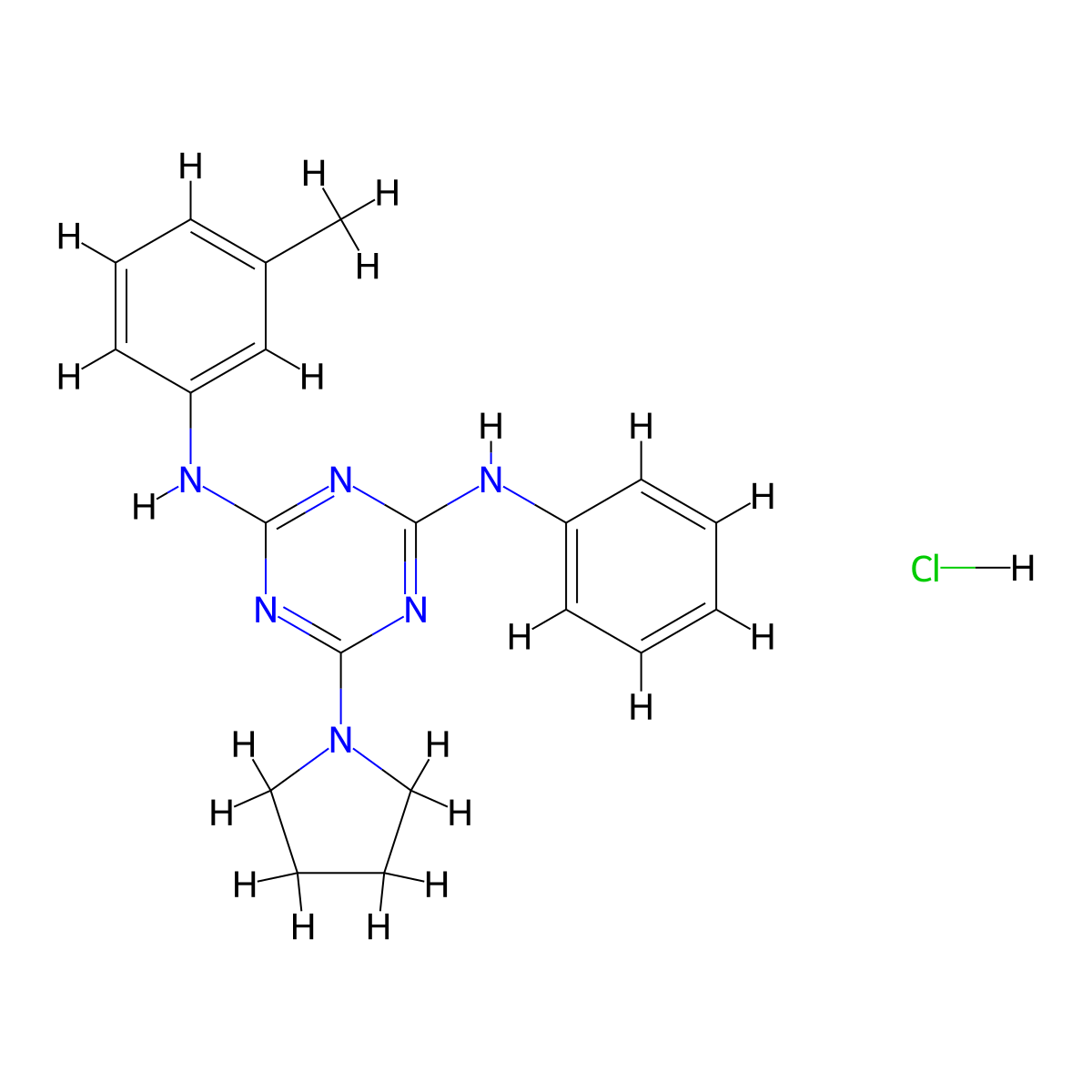 N2-phenyl-6-(pyrrolidin-1-yl)-N4-(m-tolyl)-1,3,5-triazine-2,4-diamine hydrochloride molecular structure, CAS 1179483-90-9