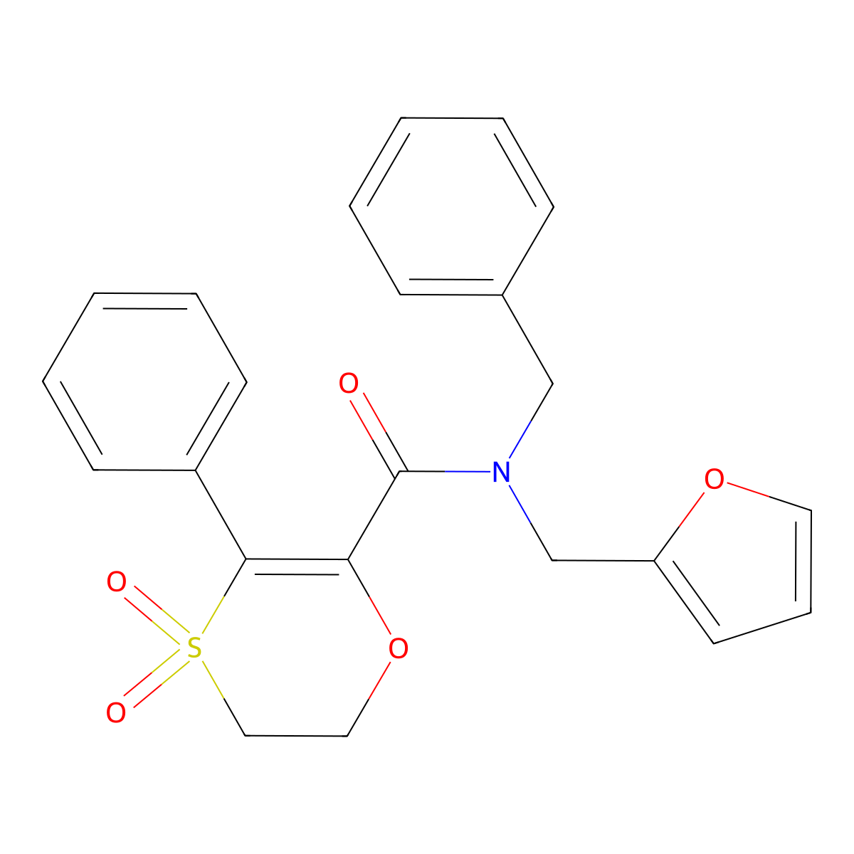 N-benzyl-N-(furan-2-ylmethyl)-3-phenyl-5,6-dihydro-1,4-oxathiine-2-carboxamide 4,4-dioxide molecular structure, CAS 1179486-03-3