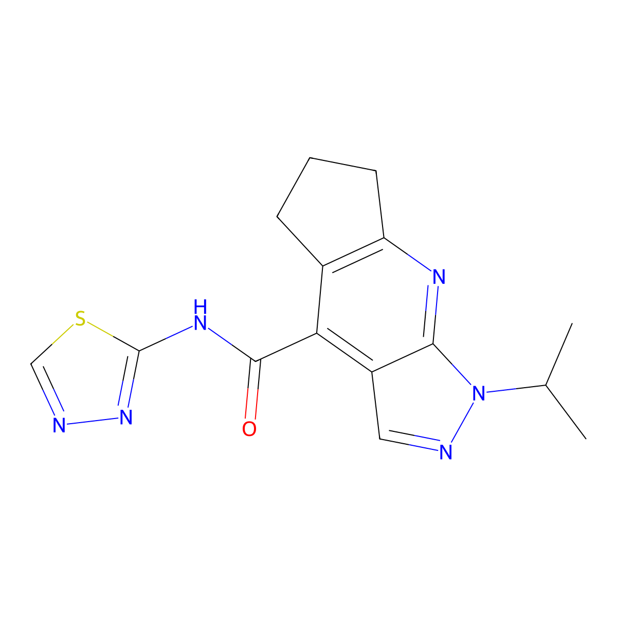 1-isopropyl-N-(1,3,4-thiadiazol-2-yl)-1,5,6,7-tetrahydrocyclopenta[b]pyrazolo[4,3-e]pyridine-4-carboxamide molecular structure, CAS 1179486-43-1