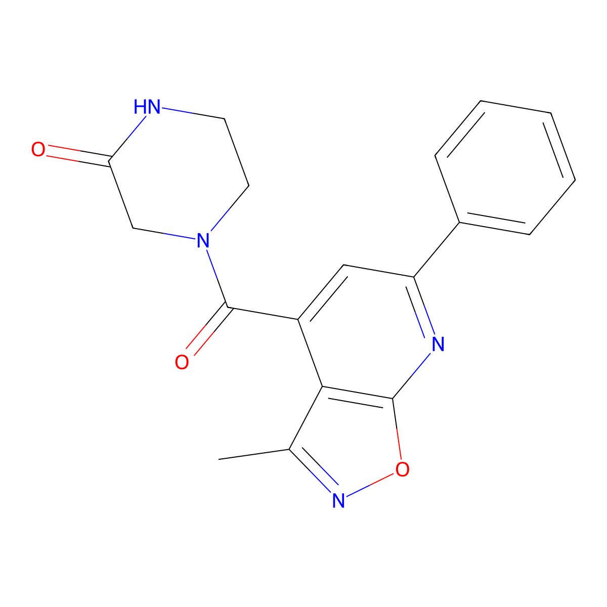4-[(3-Methyl-6-phenyl[1,2]oxazolo[5,4-b]pyridin-4-yl)carbonyl]piperazin-2-one molecular structure, CAS 1179486-92-0