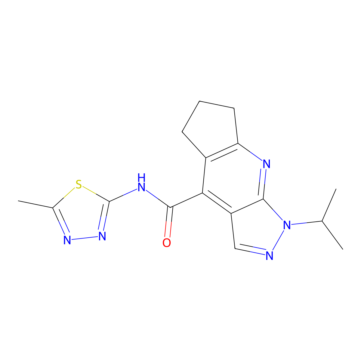 1-isopropyl-N-(5-methyl-1,3,4-thiadiazol-2-yl)-1,5,6,7-tetrahydrocyclopenta[b]pyrazolo[4,3-e]pyridine-4-carboxamide molecular structure, CAS 1179487-67-2