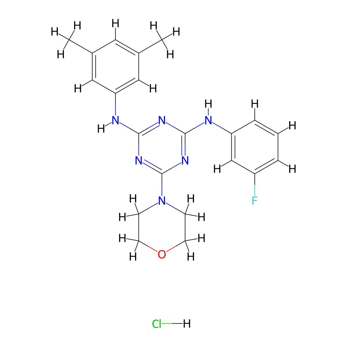 N2-(3,5-dimethylphenyl)-N4-(3-fluorophenyl)-6-morpholino-1,3,5-triazine-2,4-diamine hydrochloride molecular structure, CAS 1179488-74-4