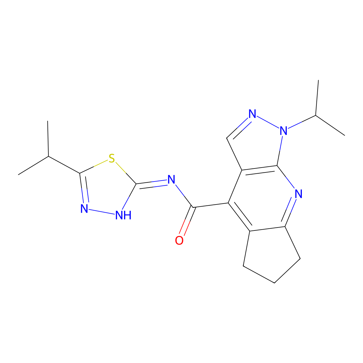 1-isopropyl-N-(5-isopropyl-1,3,4-thiadiazol-2-yl)-1,5,6,7-tetrahydrocyclopenta[b]pyrazolo[4,3-e]pyridine-4-carboxamide molecular structure, CAS 1179490-03-9
