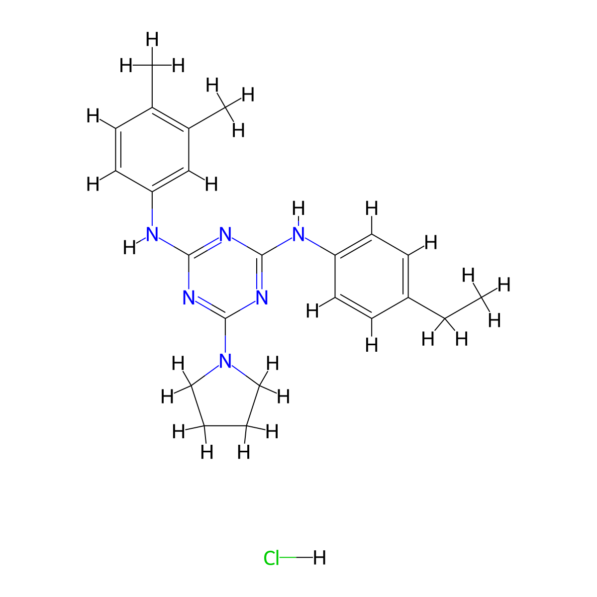 N2-(3,4-dimethylphenyl)-N4-(4-ethylphenyl)-6-(pyrrolidin-1-yl)-1,3,5-triazine-2,4-diamine hydrochloride molecular structure, CAS 1179490-91-5