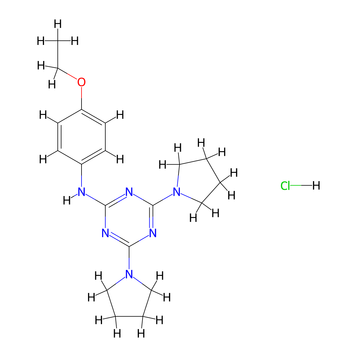 N-(4-ethoxyphenyl)-4,6-di(pyrrolidin-1-yl)-1,3,5-triazin-2-amine hydrochloride molecular structure, CAS 1179490-95-9