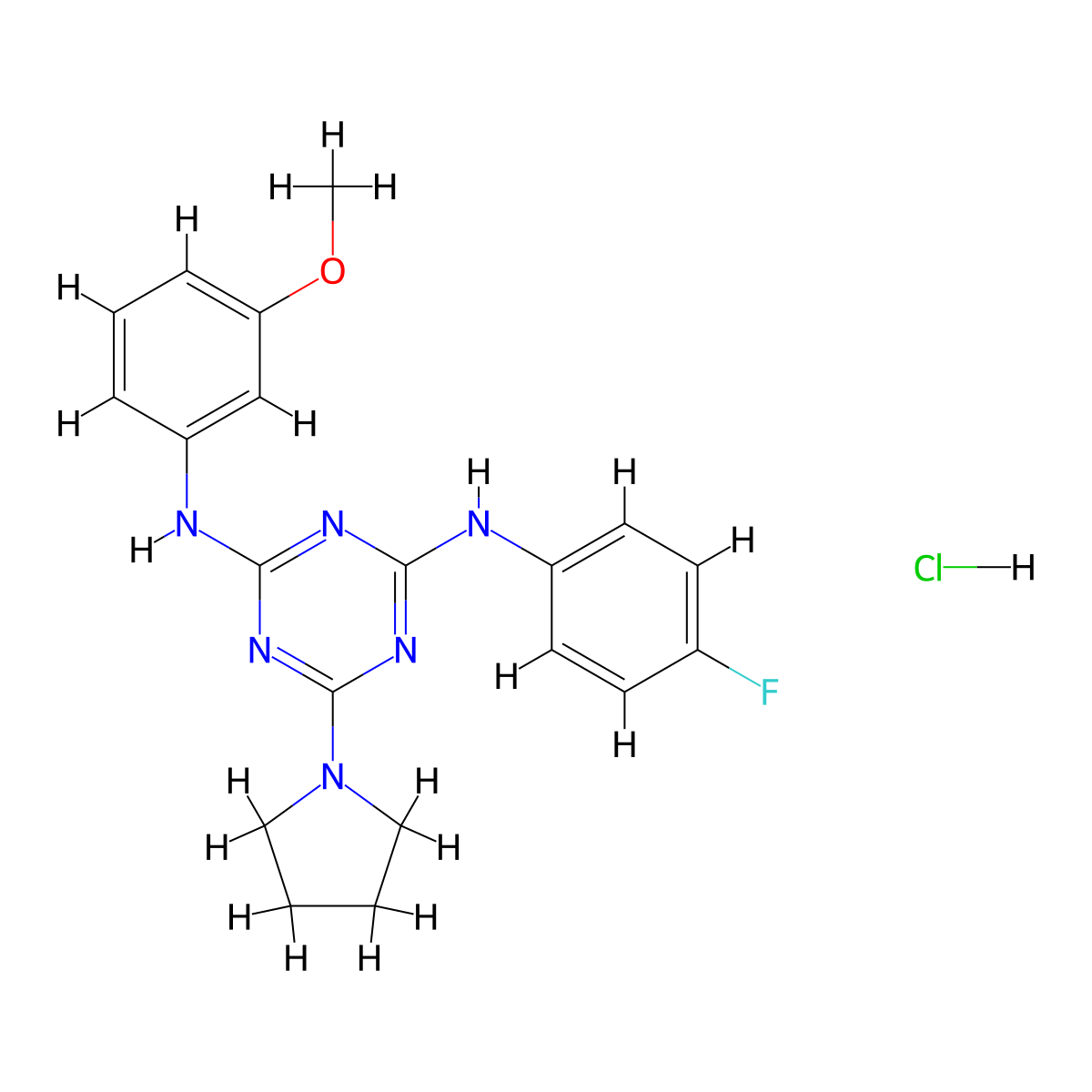 N2-(4-fluorophenyl)-N4-(3-methoxyphenyl)-6-(pyrrolidin-1-yl)-1,3,5-triazine-2,4-diamine hydrochloride molecular structure, CAS 1179491-52-1