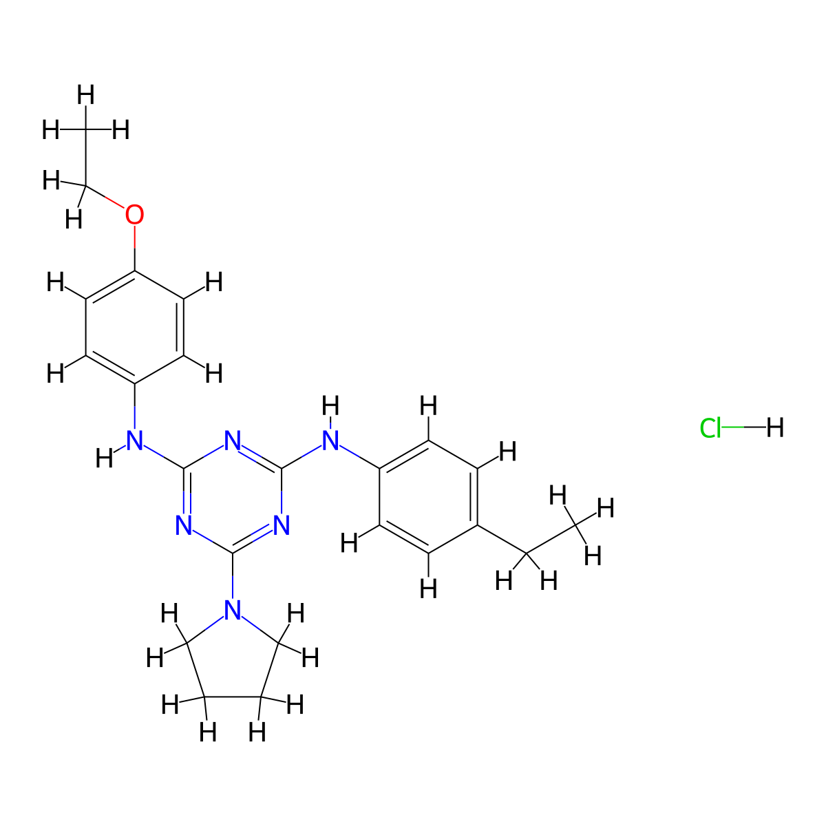 N2-(4-ethoxyphenyl)-N4-(4-ethylphenyl)-6-(pyrrolidin-1-yl)-1,3,5-triazine-2,4-diamine hydrochloride molecular structure, CAS 1179495-13-6