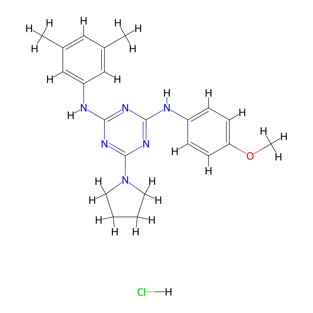 N2-(3,5-dimethylphenyl)-N4-(4-methoxyphenyl)-6-(pyrrolidin-1-yl)-1,3,5-triazine-2,4-diamine hydrochloride molecular structure, CAS 1179496-06-0