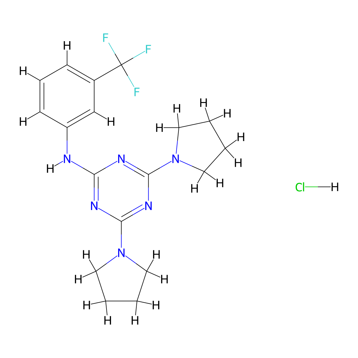 4,6-di(pyrrolidin-1-yl)-N-(3-(trifluoromethyl)phenyl)-1,3,5-triazin-2-amine hydrochloride molecular structure, CAS 1179496-68-4