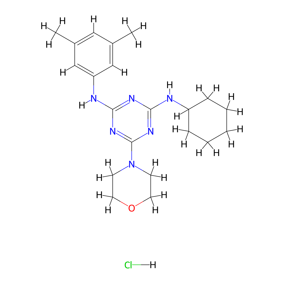 N2-cyclohexyl-N4-(3,5-dimethylphenyl)-6-morpholino-1,3,5-triazine-2,4-diamine hydrochloride molecular structure, CAS 1179496-95-7