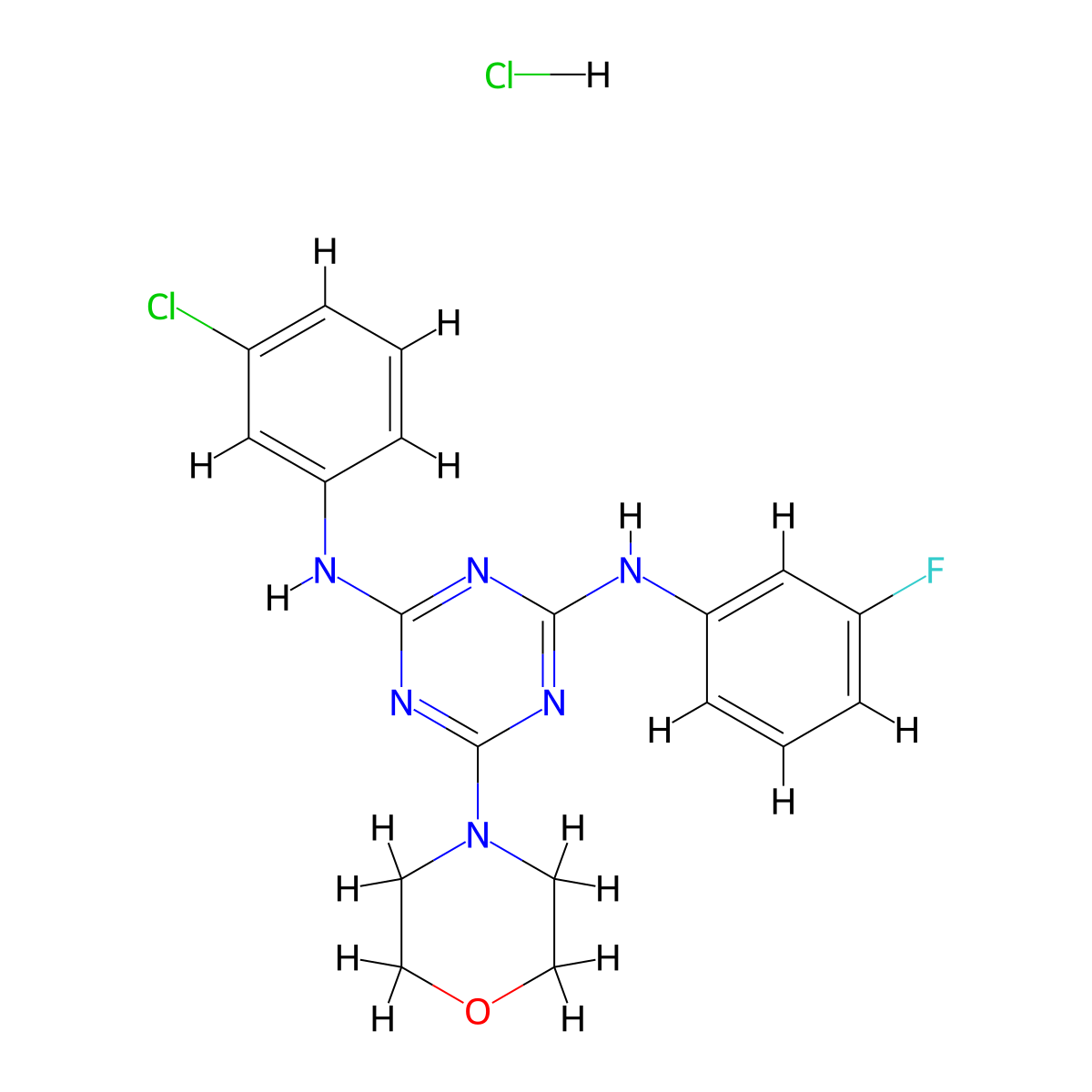 N2-(3-chlorophenyl)-N4-(3-fluorophenyl)-6-morpholino-1,3,5-triazine-2,4-diamine hydrochloride molecular structure, CAS 1179497-25-6