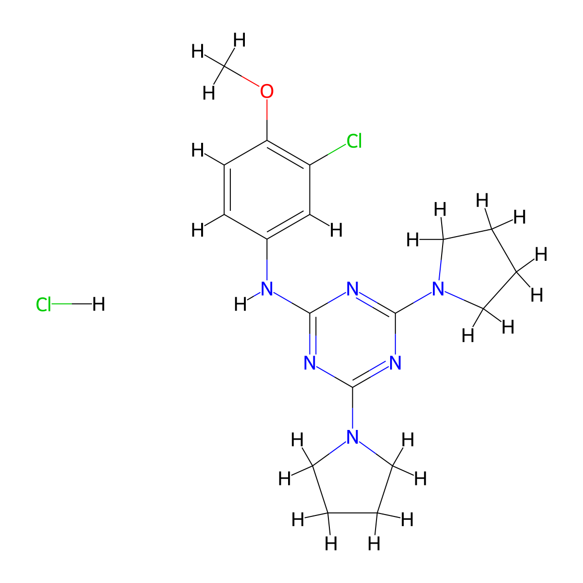 N-(3-chloro-4-methoxyphenyl)-4,6-di(pyrrolidin-1-yl)-1,3,5-triazin-2-amine hydrochloride molecular structure, CAS 1179497-66-5