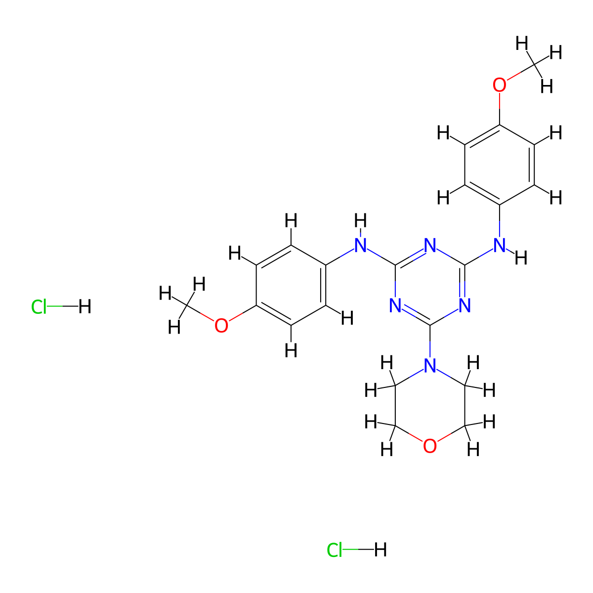 N2,N4-bis(4-methoxyphenyl)-6-morpholino-1,3,5-triazine-2,4-diamine dihydrochloride molecular structure, CAS 1179498-51-1