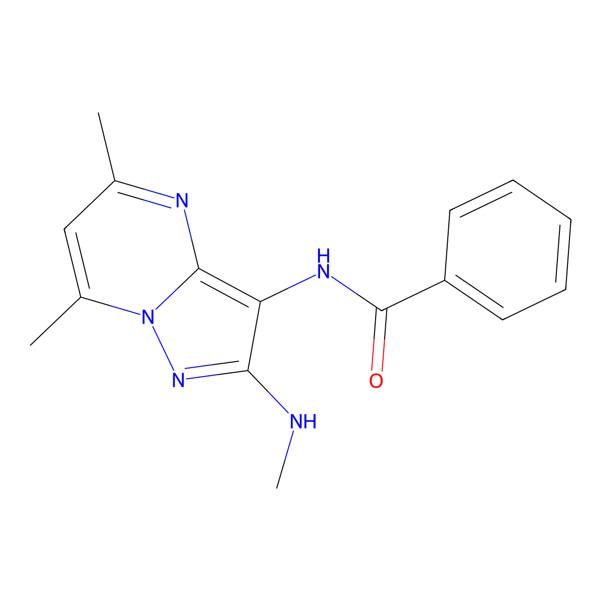 N-(5,7-dimethyl-2-(methylamino)pyrazolo[1,5-a]pyrimidin-3-yl)benzamide molecular structure, CAS 1179499-76-3