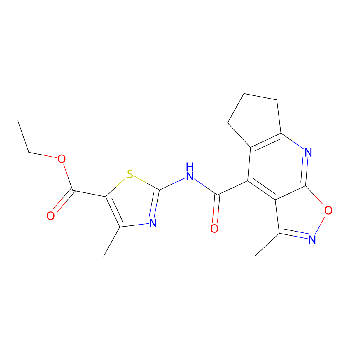 ethyl 4-methyl-2-(3-methyl-6,7-dihydro-5H-cyclopenta[b]isoxazolo[4,5-e]pyridine-4-carboxamido)thiazole-5-carboxylate molecular structure, CAS 1179499-92-3