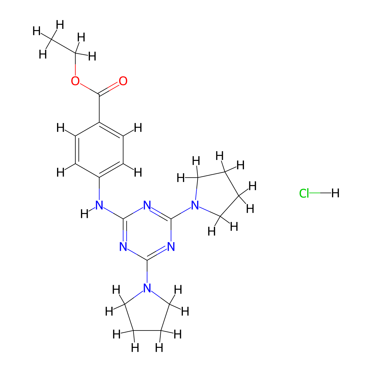 Ethyl 4-((4,6-di(pyrrolidin-1-yl)-1,3,5-triazin-2-yl)amino)benzoate hydrochloride molecular structure, CAS 1179501-92-8