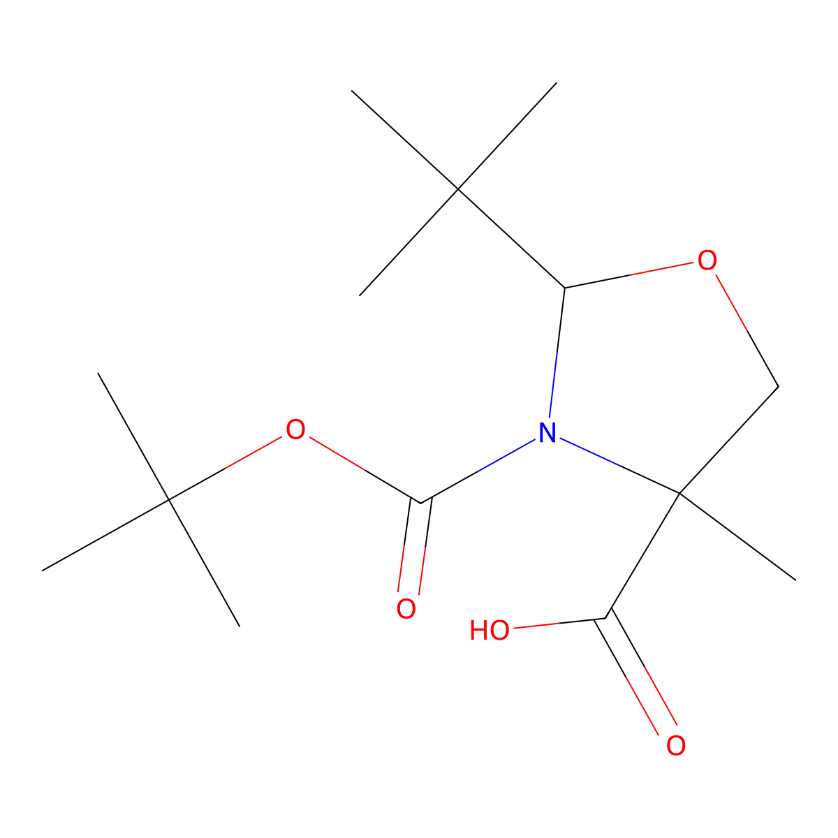 (2R,4S)-3-(Tert-butoxycarbonyl)-2-tert-butyl-4-methyloxazolidine-4-carboxylic acid molecular structure, CAS 1179522-58-7