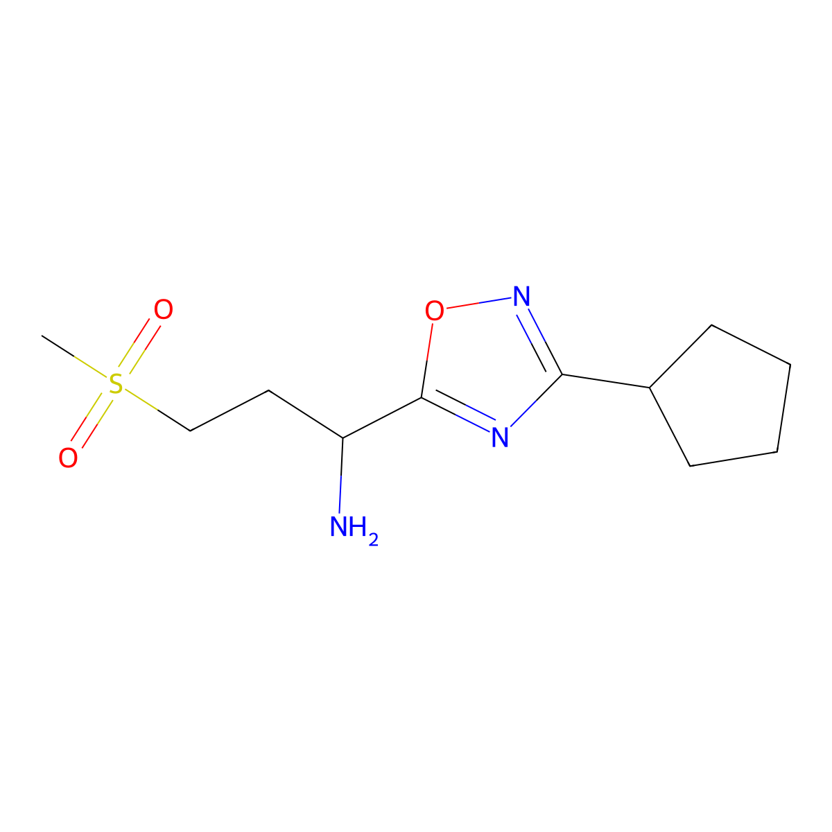 1-(3-Cyclopentyl-1,2,4-oxadiazol-5-yl)-3-(methylsulfonyl)propan-1-amine molecular structure, CAS 1179649-64-9