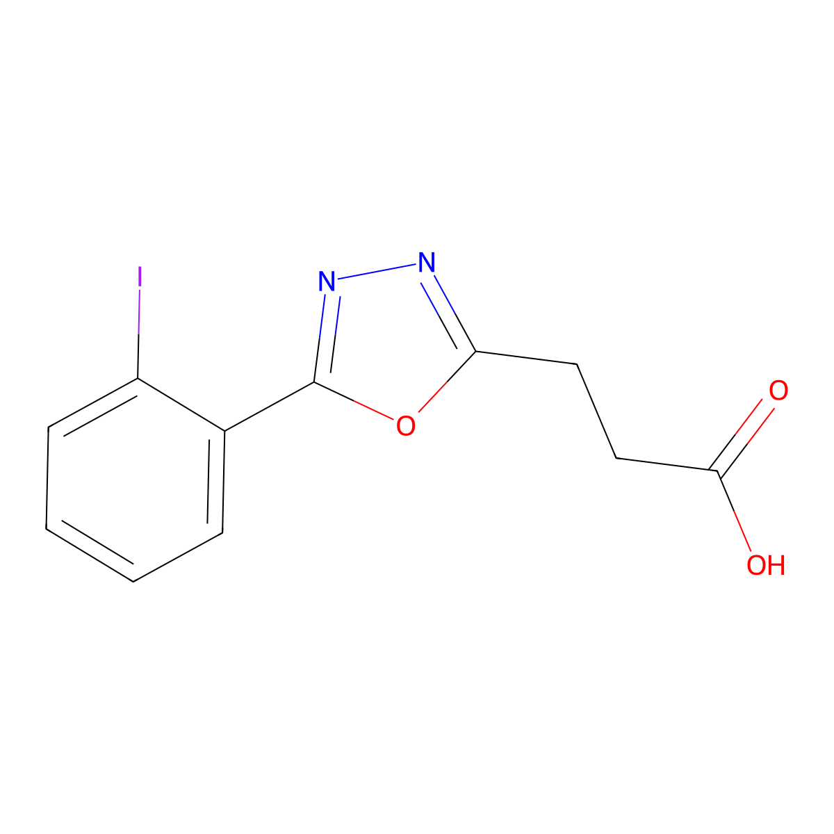 3-[5-(2-Iodophenyl)-1,3,4-oxadiazol-2-yl]propanoic acid molecular structure, CAS 1179674-26-0
