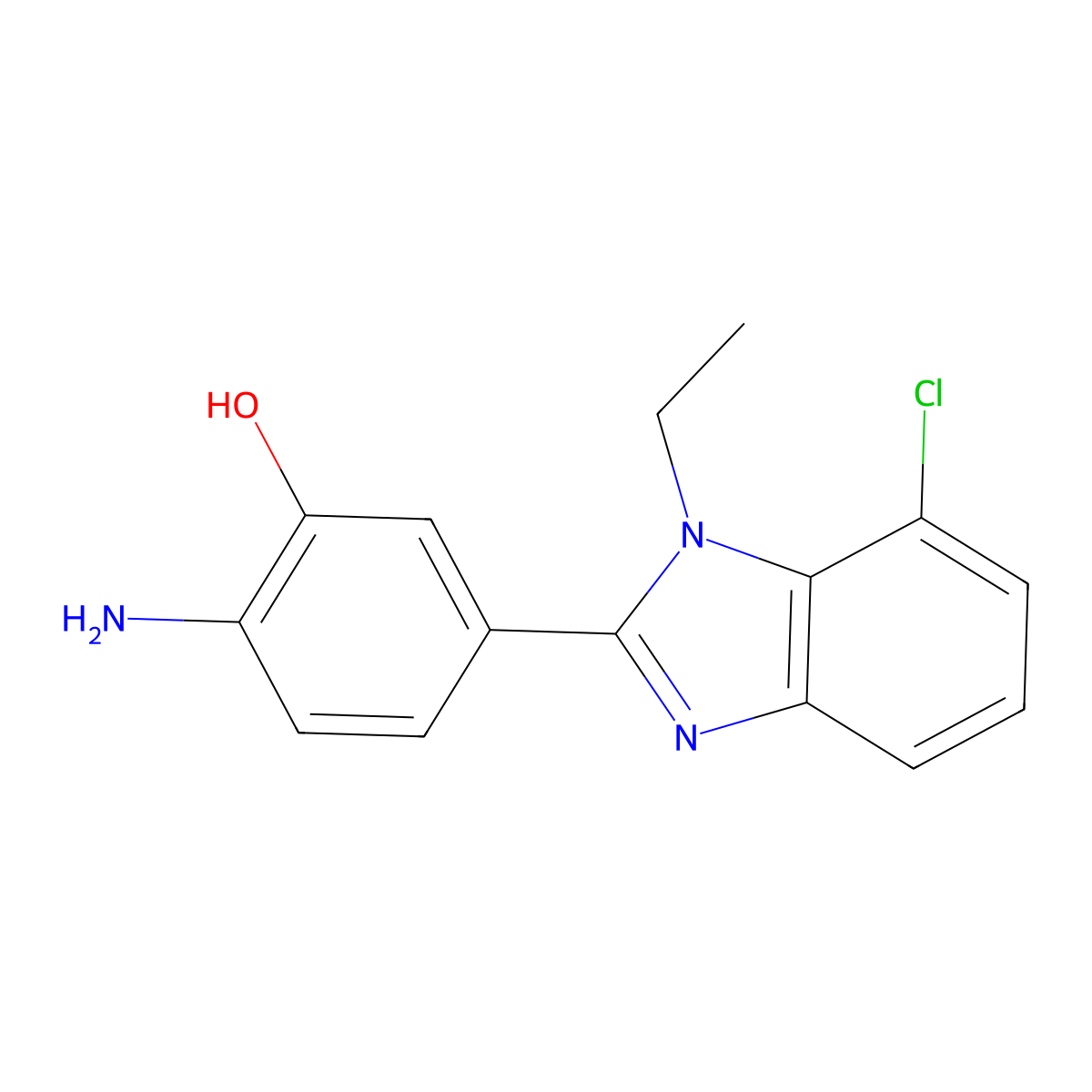 2-amino-5-(7-chloro-1-ethyl-1H-1,3-benzodiazol-2-yl)phenol molecular structure, CAS 1179704-79-0