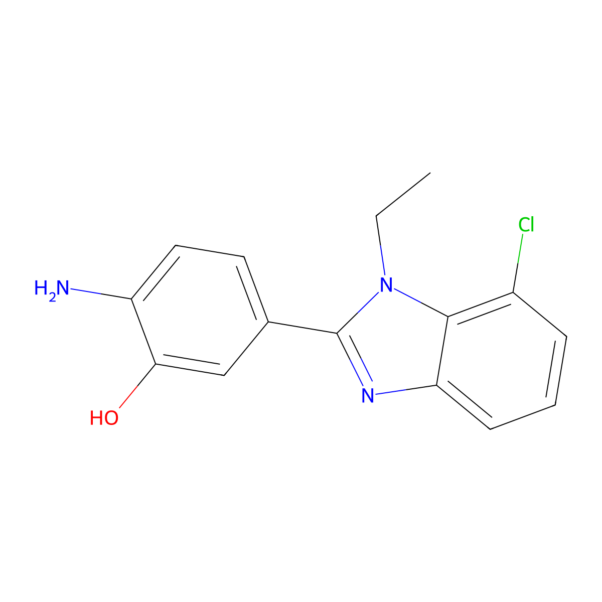 2-amino-5-(7-chloro-1-ethyl-1H-1,3-benzodiazol-2-yl)phenol molecular structure, CAS 1179704-79-0