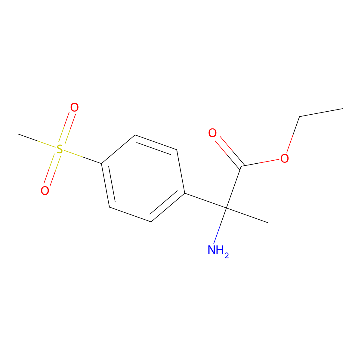 Ethyl 2-amino-2-(4-(methylsulfonyl)phenyl)propanoate molecular structure, CAS 1179736-16-3