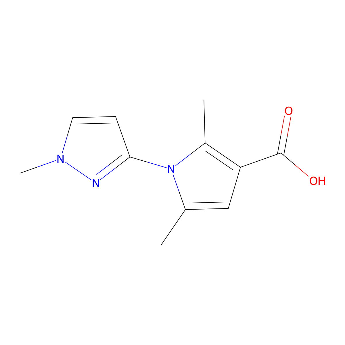 2,5-dimethyl-1-(1-methyl-1H-pyrazol-3-yl)-1H-pyrrole-3-carboxylic acid molecular structure, CAS 1179741-62-8