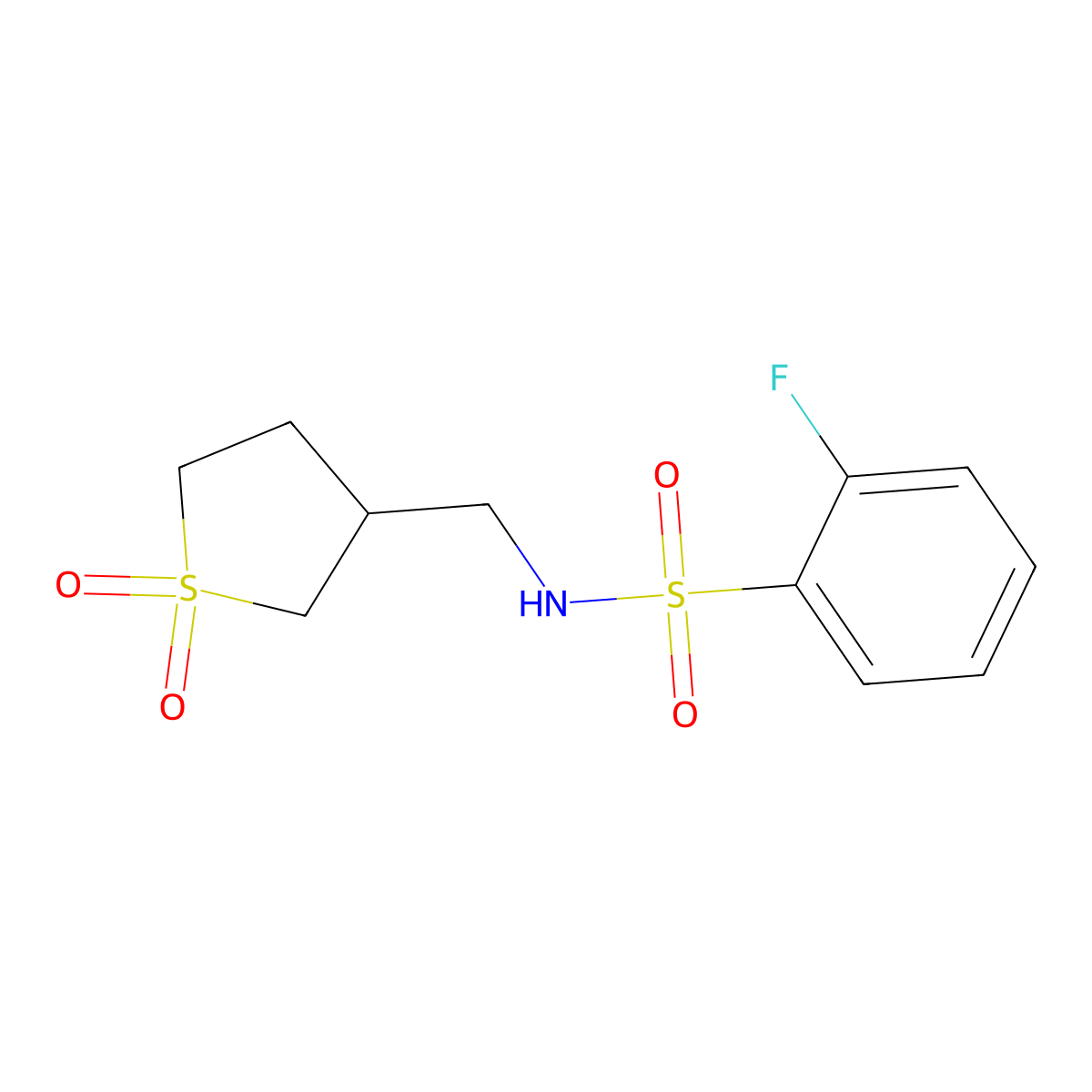 N-[(1,1-dioxo-1lambda6-thiolan-3-yl)methyl]-2-fluorobenzene-1-sulfonamide molecular structure, CAS 1179753-05-9