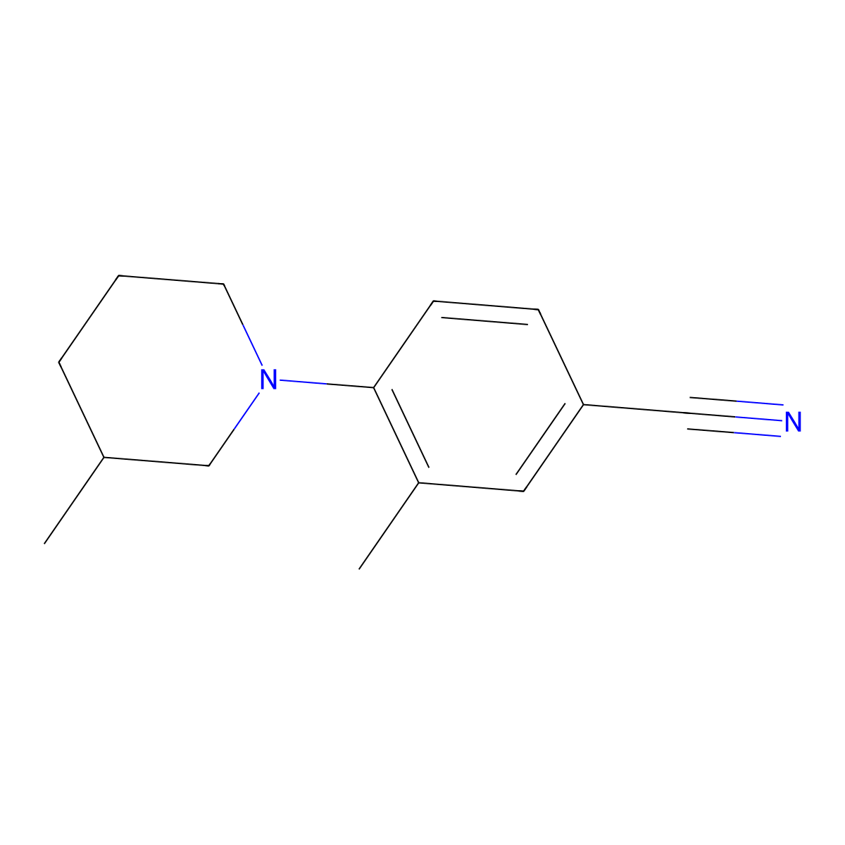 3-Methyl-4-(3-methylpiperidin-1-yl)benzonitrile molecular structure, CAS 1179754-22-3