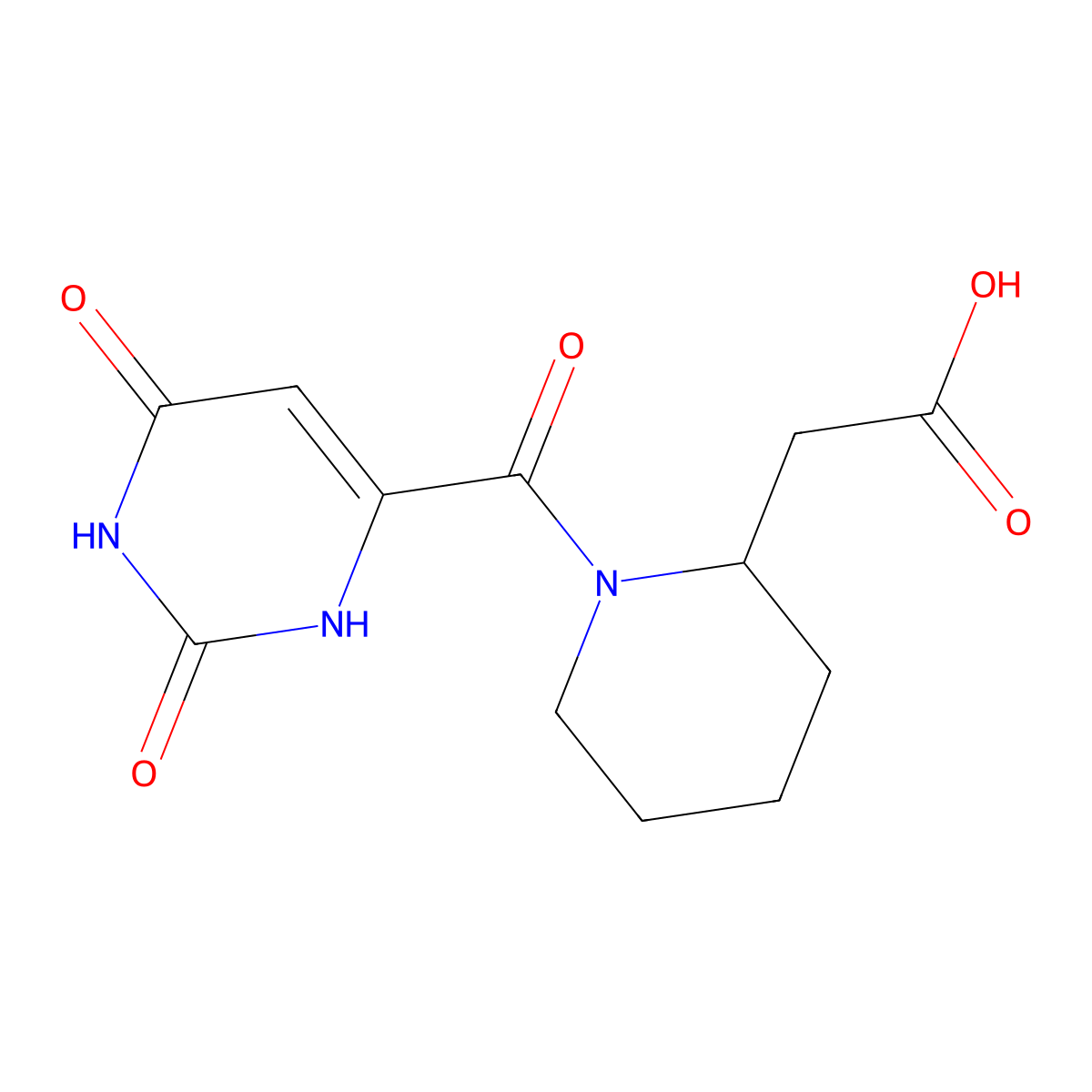 2-[1-(2,6-Dioxo-1,2,3,6-tetrahydropyrimidine-4-carbonyl)piperidin-2-yl]acetic acid molecular structure, CAS 1179760-33-8