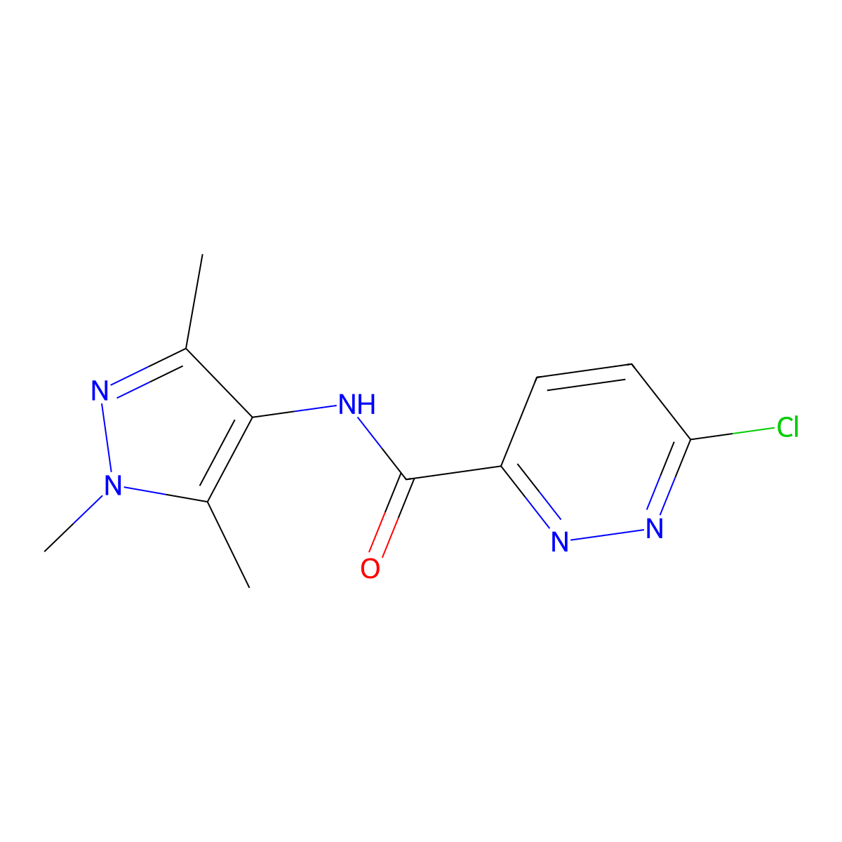 6-chloro-N-(1,3,5-trimethylpyrazol-4-yl)pyridazine-3-carboxamide molecular structure, CAS 1179823-01-8