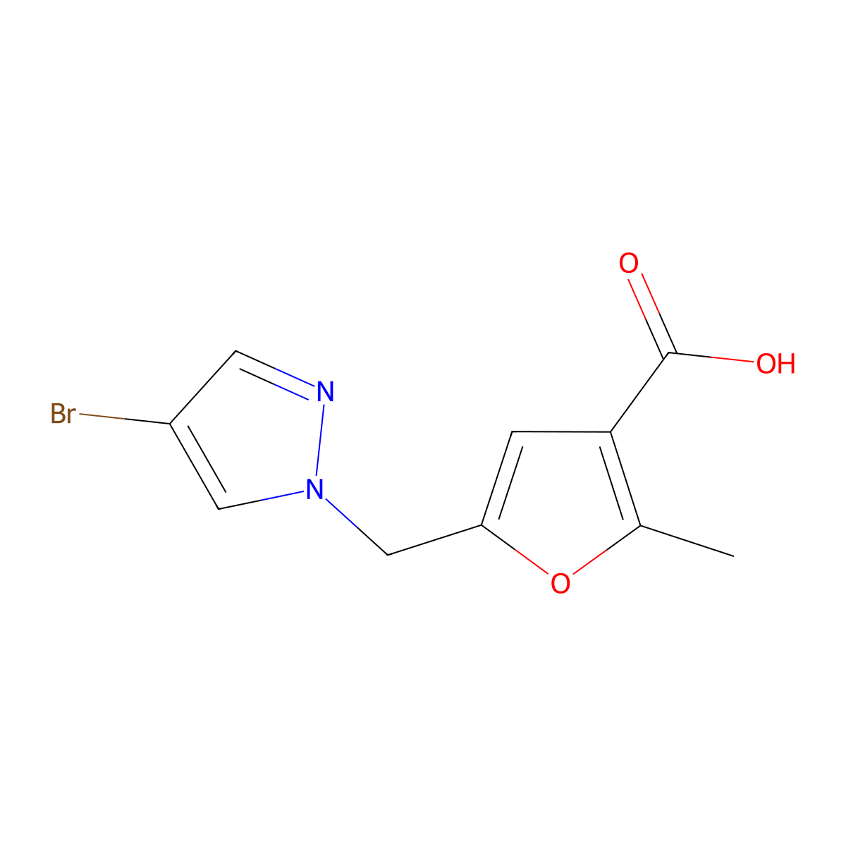 5-[(4-bromo-1H-pyrazol-1-yl)methyl]-2-methylfuran-3-carboxylic acid molecular structure, CAS 1179844-18-8