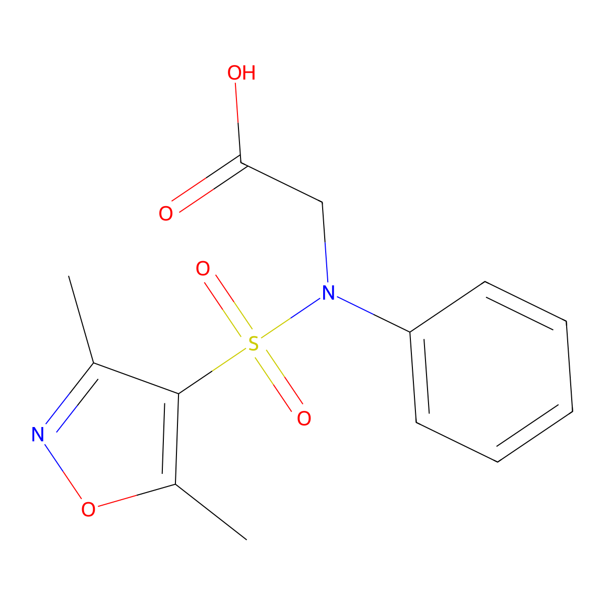 2-{[(3,5-Dimethylisoxazol-4-yl)sulfonyl]phenylamino}acetic acid molecular structure, CAS 1179852-44-8