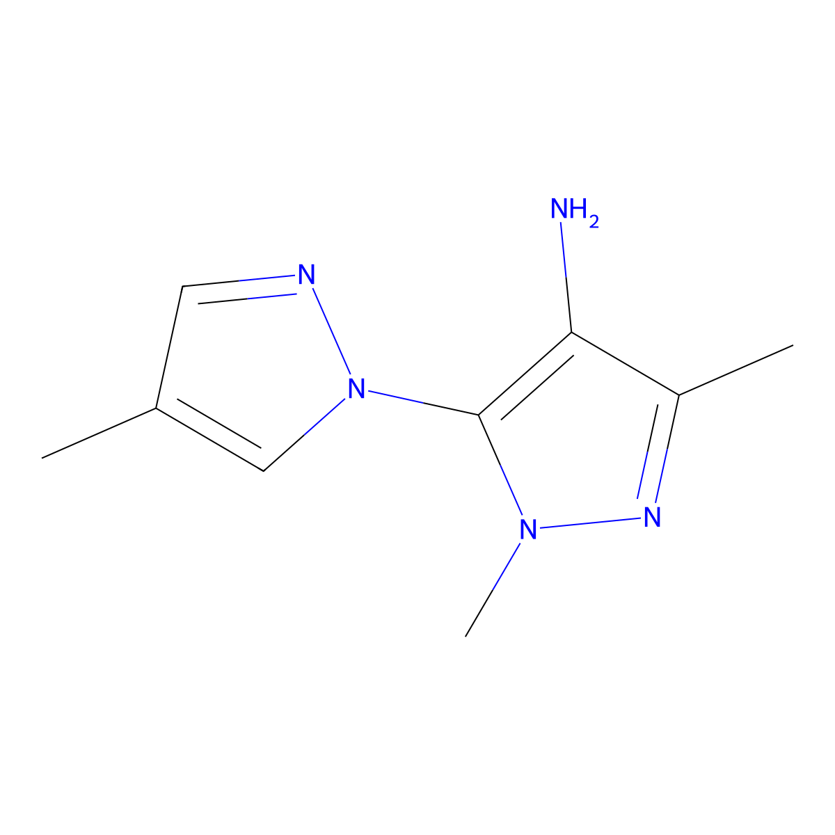 1,3-dimethyl-5-(4-methyl-1H-pyrazol-1-yl)-1H-pyrazol-4-amine molecular structure, CAS 1179871-16-9