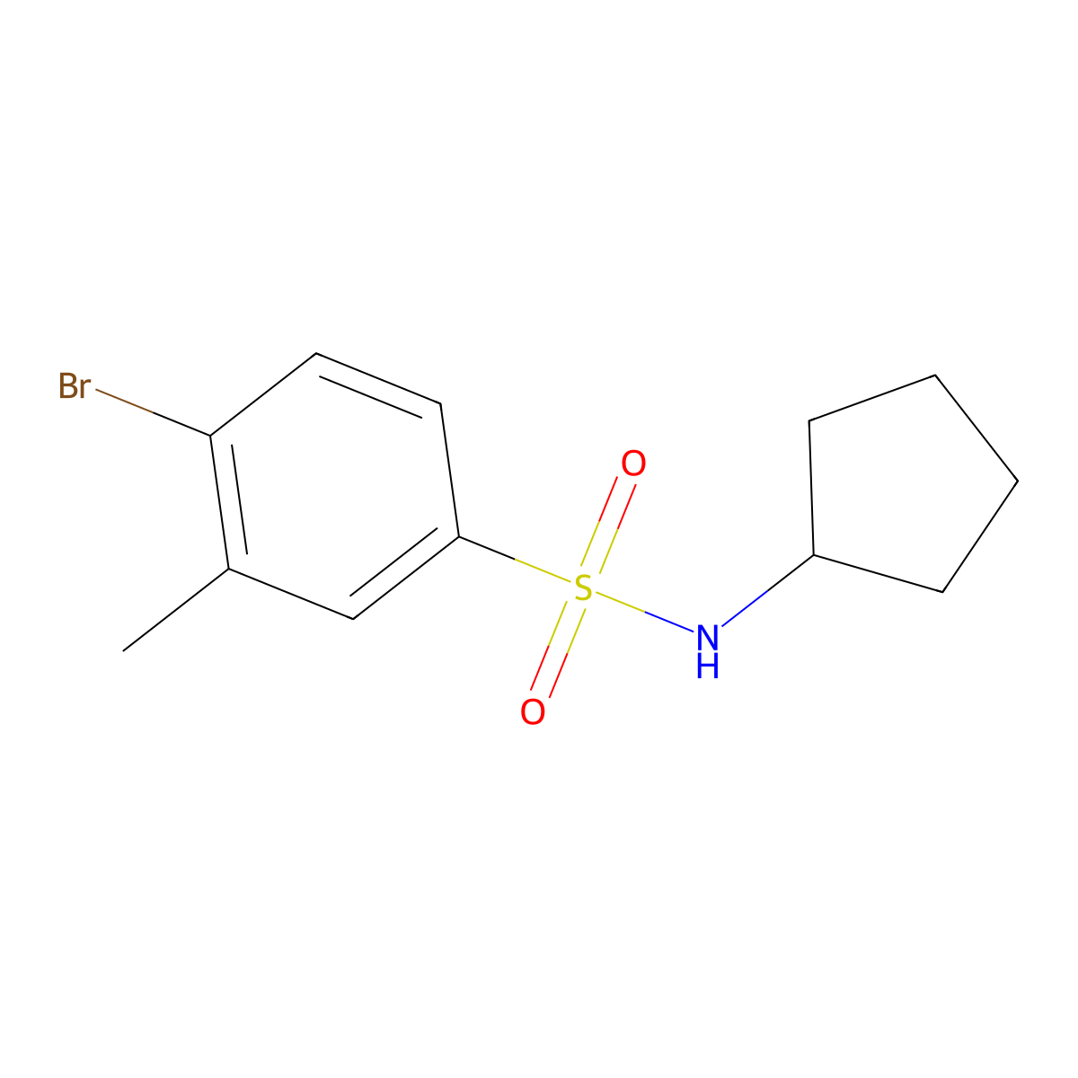 4-bromo-N-cyclopentyl-3-methylbenzenesulfonamide molecular structure, CAS 1179888-15-3