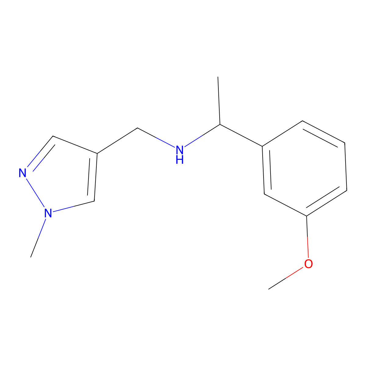 1-(3-Methoxyphenyl)-N-((1-methyl-1h-pyrazol-4-yl)methyl)ethan-1-amine molecular structure, CAS 1179900-13-0