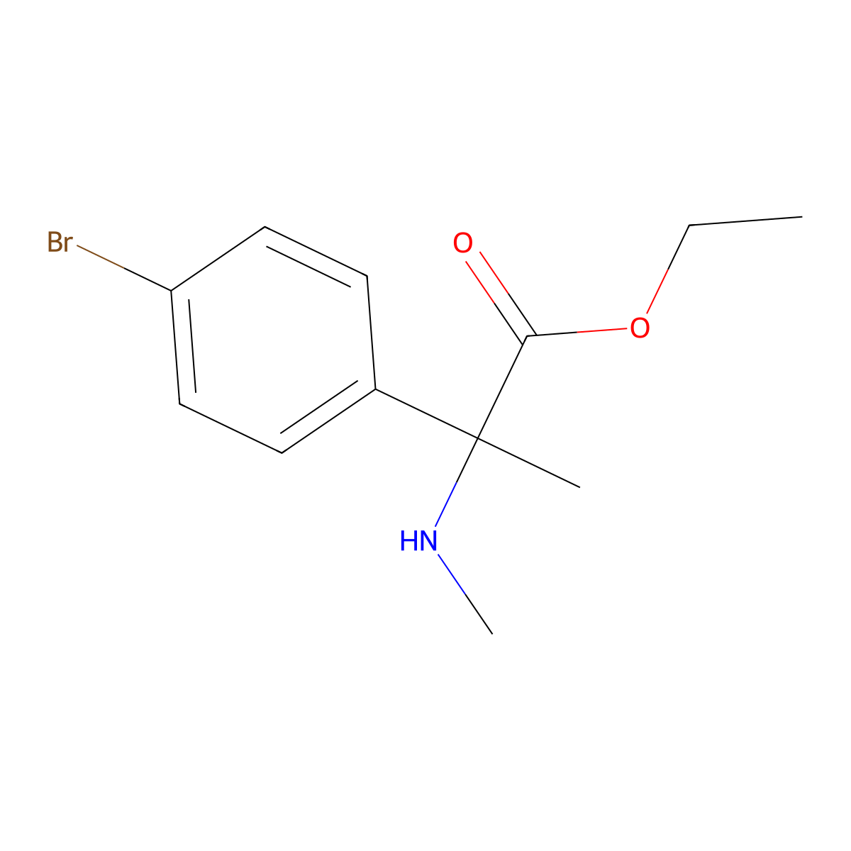 Ethyl 2-(4-bromophenyl)-2-(methylamino)propanoate molecular structure, CAS 1179969-15-3