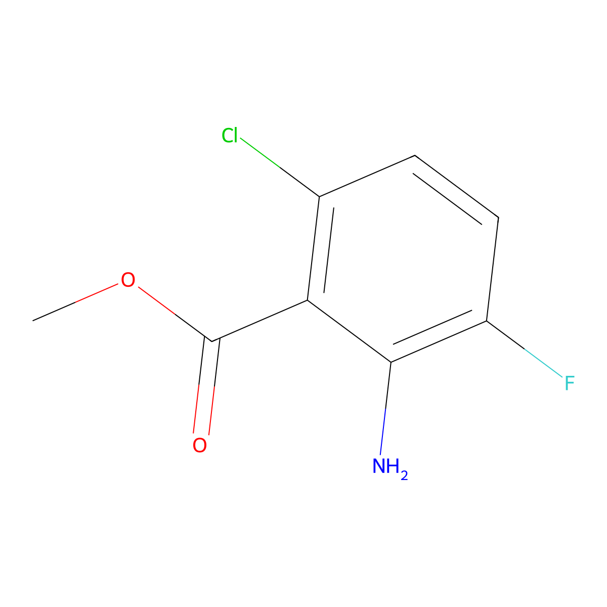 Methyl 2-amino-6-chloro-3-fluorobenzoate molecular structure, CAS 1179970-79-6