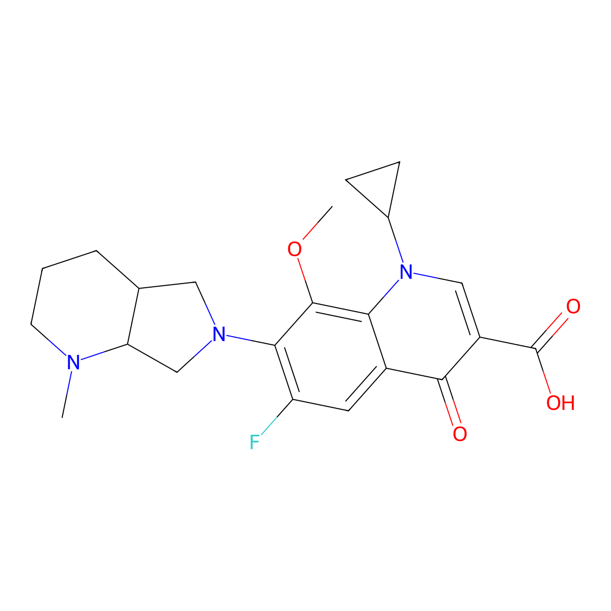 1-Cyclopropyl-6-fluoro-1,4-dihydro-8-methoxy-7-(octahydro-1-methyl-6H-pyrrolo[3,4-b]pyridin-6-yl)-4-oxo-3-quinolinecarboxylic acid molecular structure, CAS 1179992-99-4
